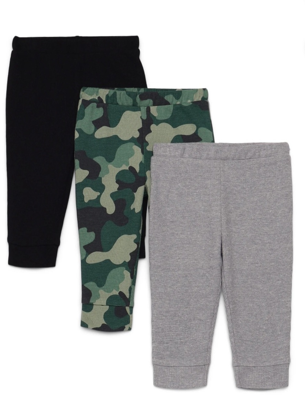 2/$10 3-Pack Kids Joggers - Black, Camo Green, Gray Waffle